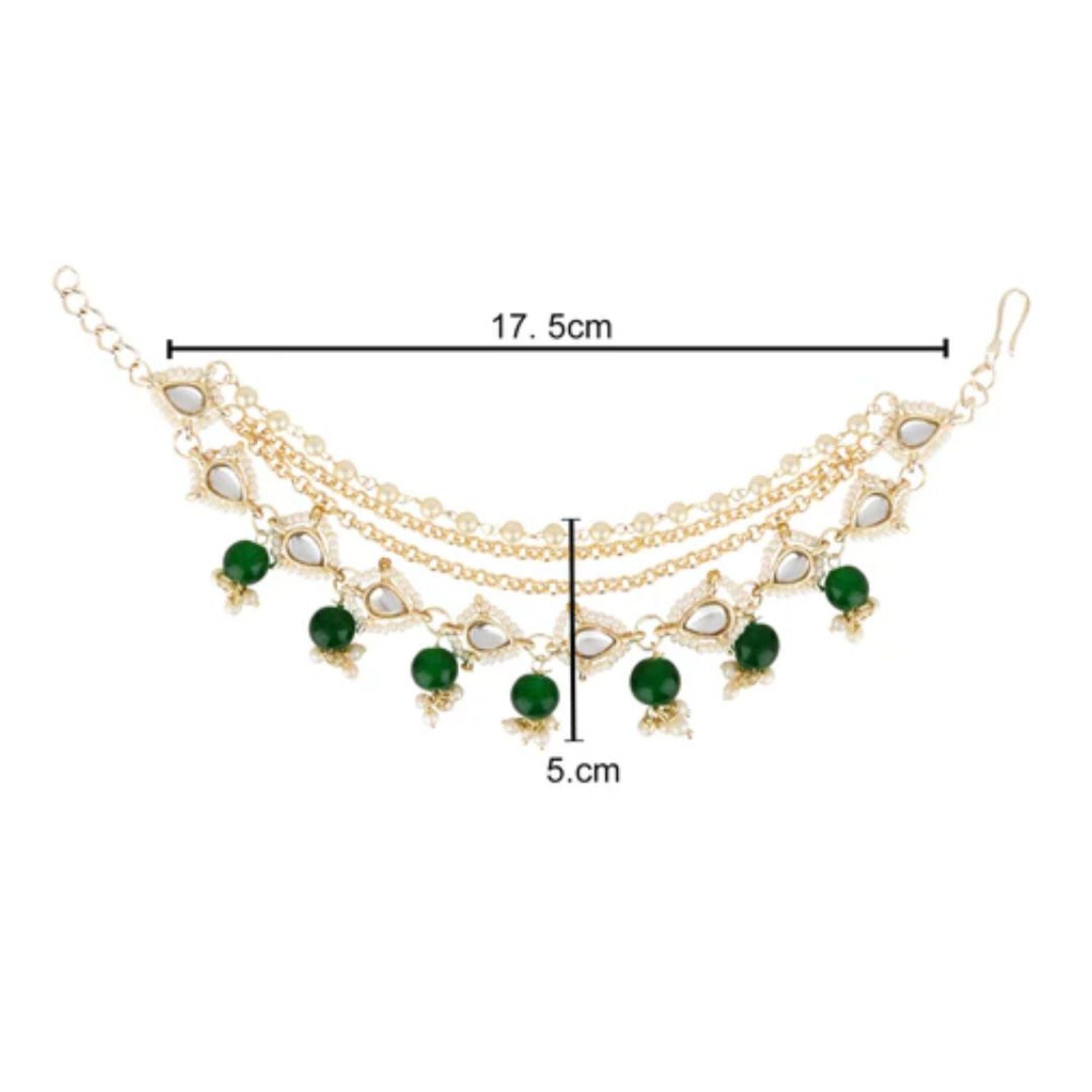 Etnico Gold Plated Traditional Layered Pearl Beaded Ear Chain with Stone Drops for Women
