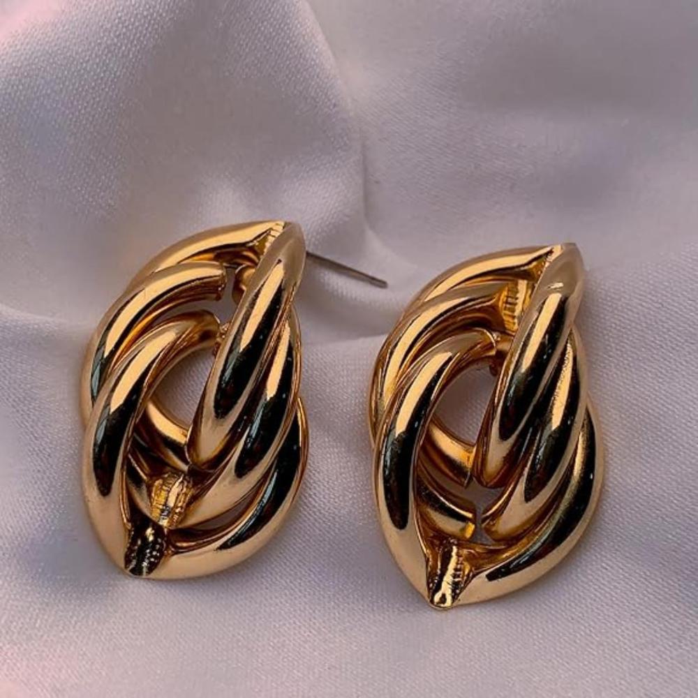 Etnico Latest Trendy Stylish Gold Plated Geometric Twisted Chunky Dangler Earrings for Women and Girls (E3193FL) (Style3)