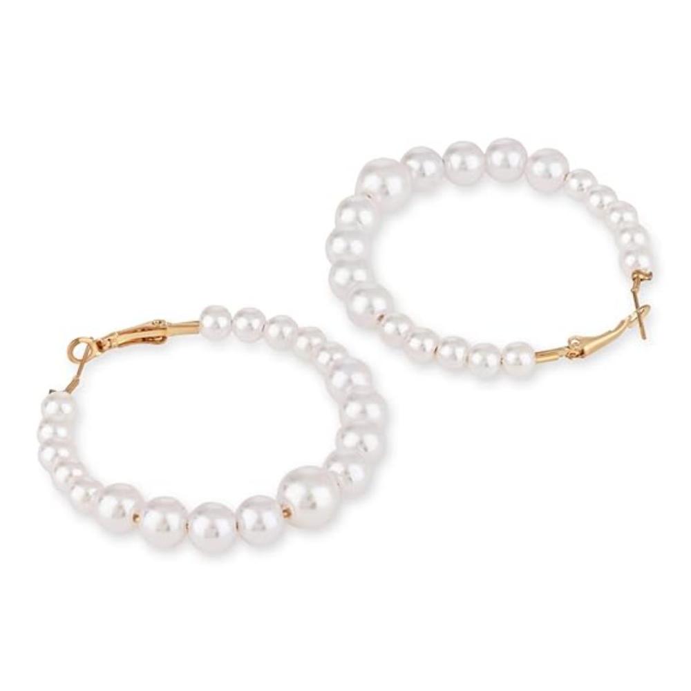 Etnico Latest Fashion Stylish Gold Plated Lightweight Round Pearl Hoop Earrings For Women (E3198W) (Style9)