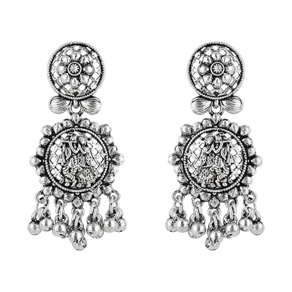 Etnico Womens Navratri Ethnic Silver Oxidised Afghani Style Trending Earrings