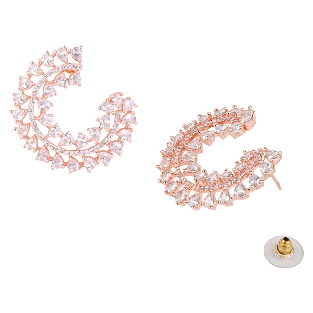Etnico Rose Gold Plated Cubic Zirconia American Diamond Big Stud Earrings For Women (E3250G)