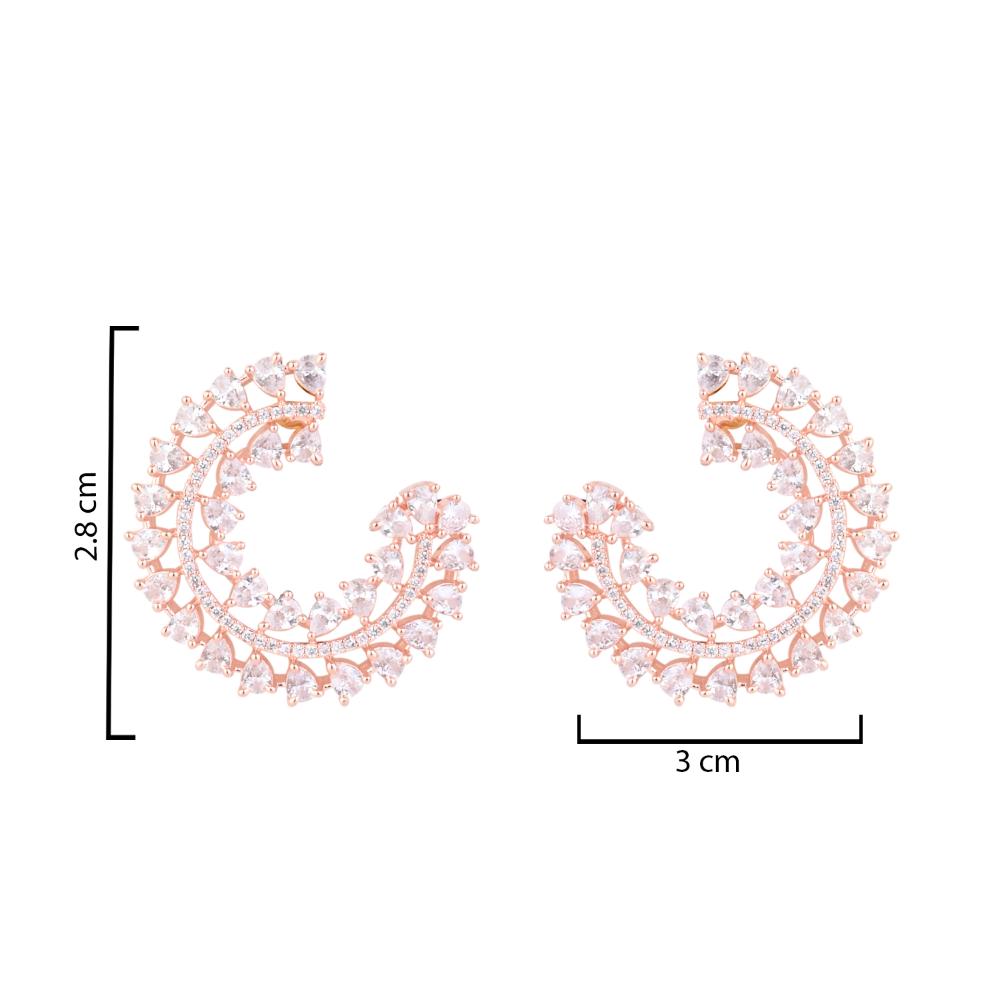 Etnico Rose Gold Plated Cubic Zirconia American Diamond Big Stud Earrings For Women (E3250G)