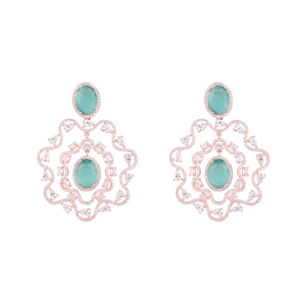 Etnico Rose Gold Plated Cubic Zirconia American Diamond Chandelier Earrings For Women (E3252Min)