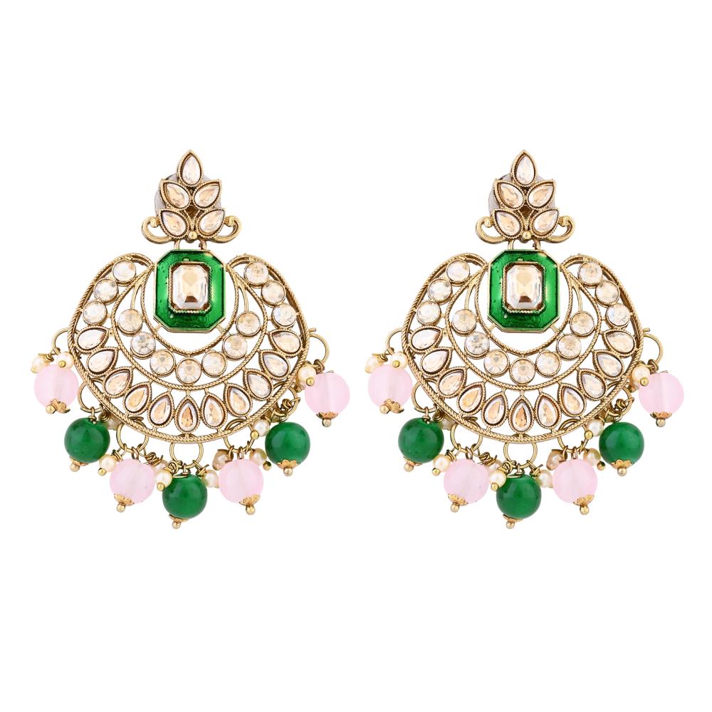 Etnico Gold Plated Traditional Meenakari Kundan & Pearl Chandbali Earrings For Women (E3254GPi)