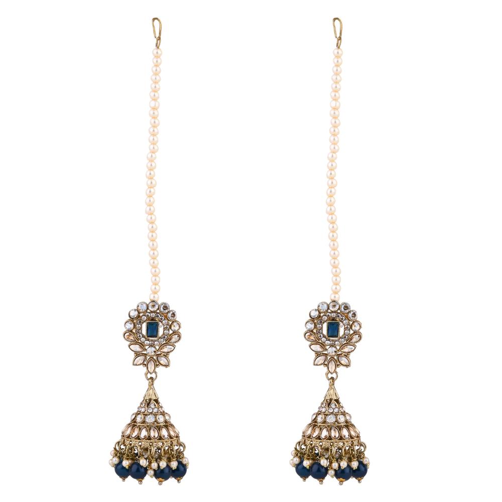 Etnico Gold Plated Traditional Kundan & Pearl Jhumka Earrings With Pearl Earchain For Women (E3257MO)