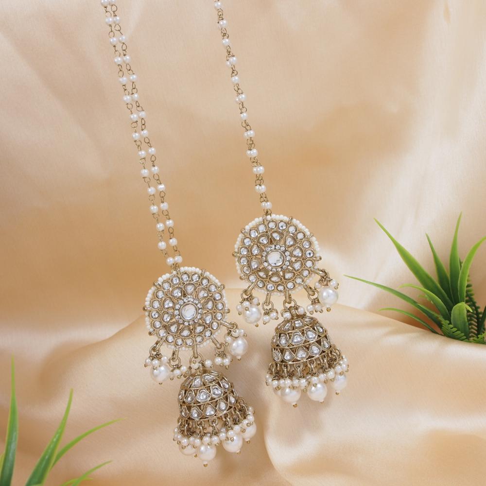 Etnico Gold Plated Traditional Kundan Pearl Jhumka Earrings With