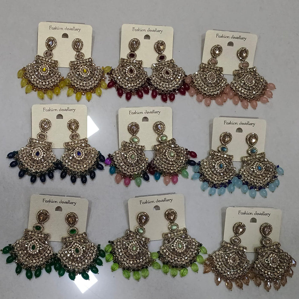 Midas Touch Pota Stone And Beaded Dangler Earrings for Women (Assorted Designs)