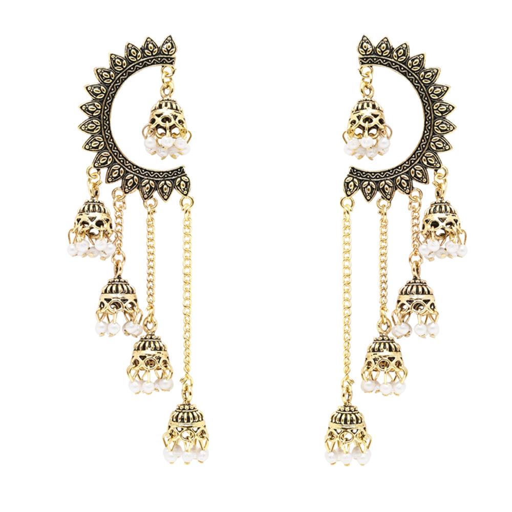 Etnico Gold Plated Multi Layered Dangle Jhumka Earrings For Women (E3282FL)