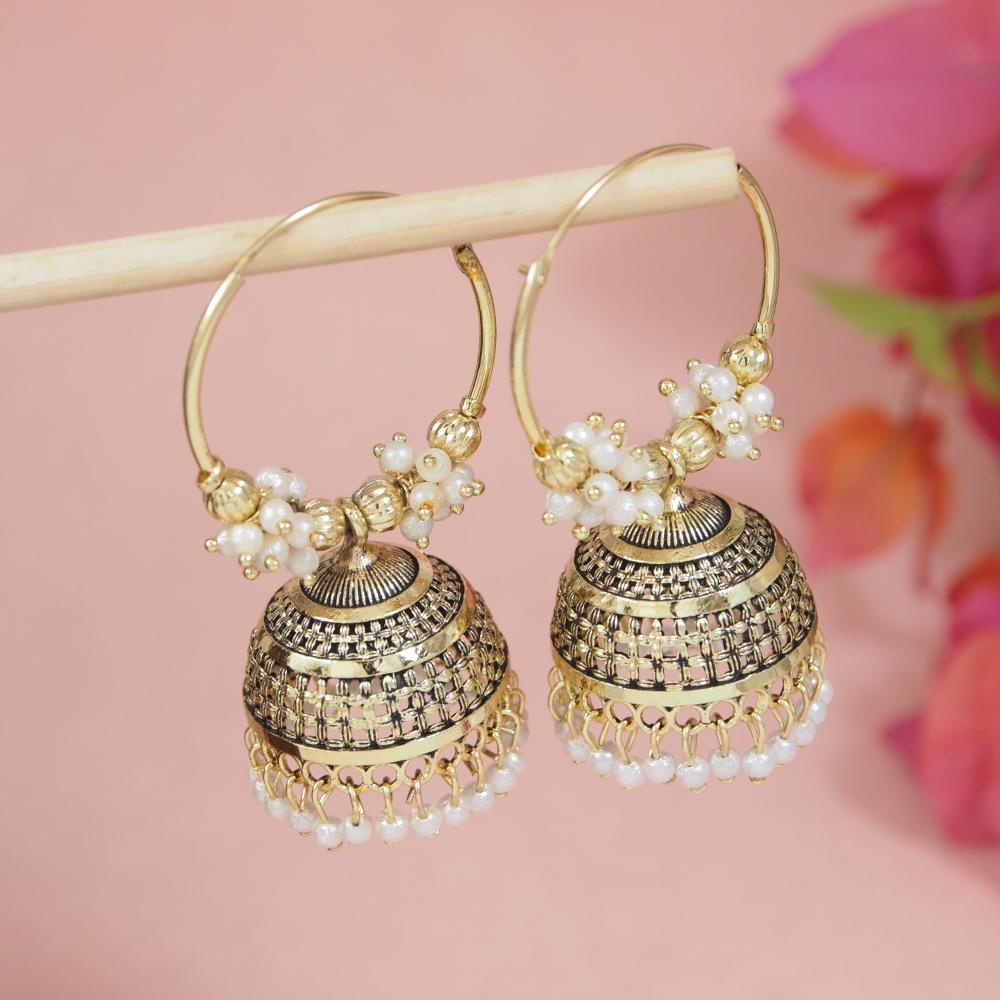 Etnico Gold Plated Afghani Jhumka Earrings For Women (E3291FL