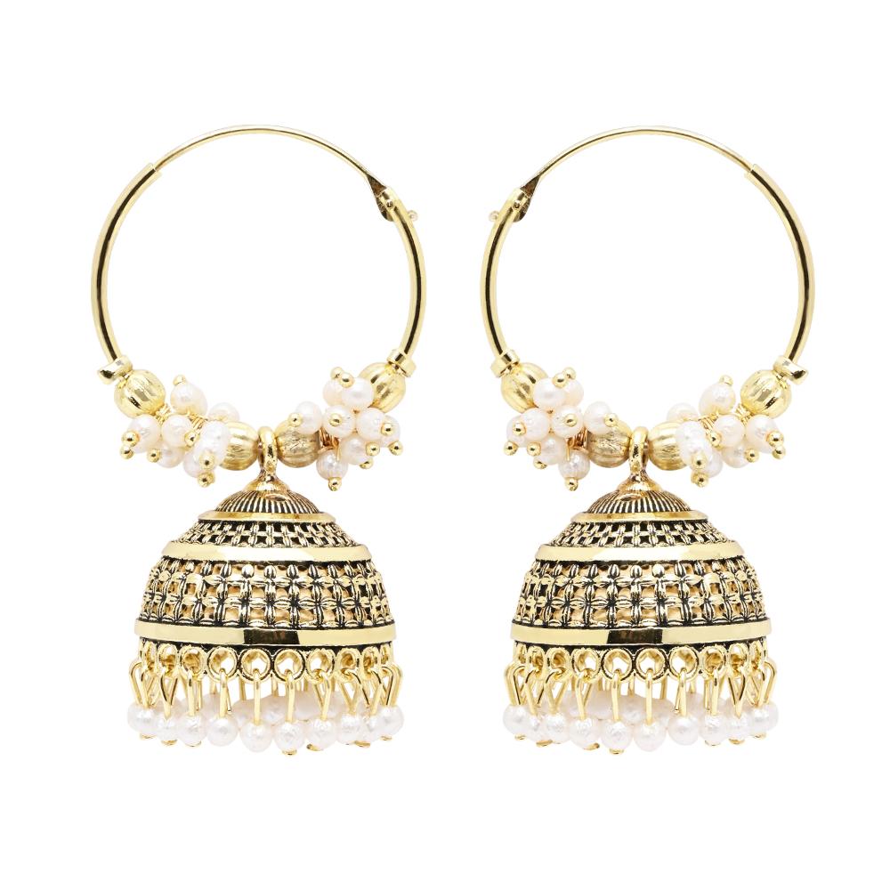 Etnico Gold Plated Afghani Jhumka Earrings For Women (E3291FL)