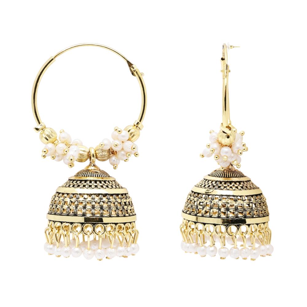 Etnico Gold Plated Afghani Jhumka Earrings For Women (E3291FL)