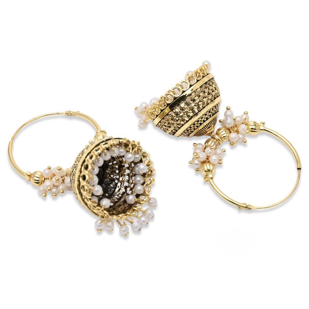 Etnico Gold Plated Afghani Jhumka Earrings For Women (E3291FL)