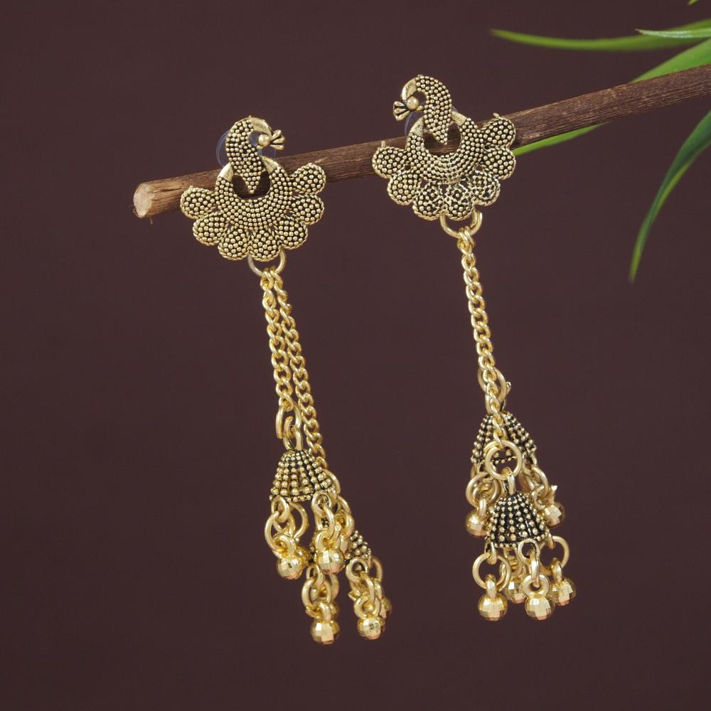 Etnico Gold Plated Traditional Chain Earrings For Women (E3293FL)