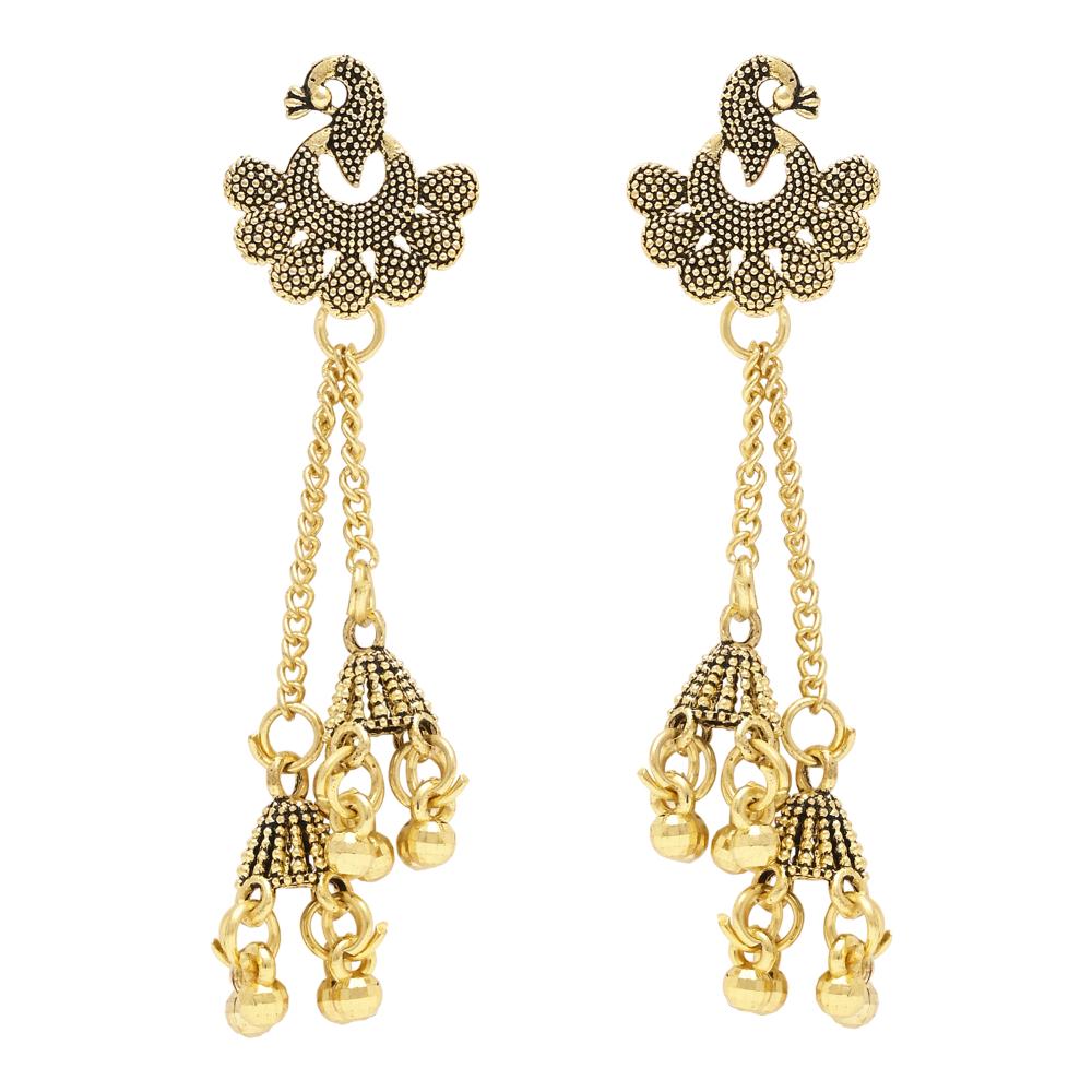 Etnico Gold Plated Traditional Chain Earrings For Women (E3293FL)