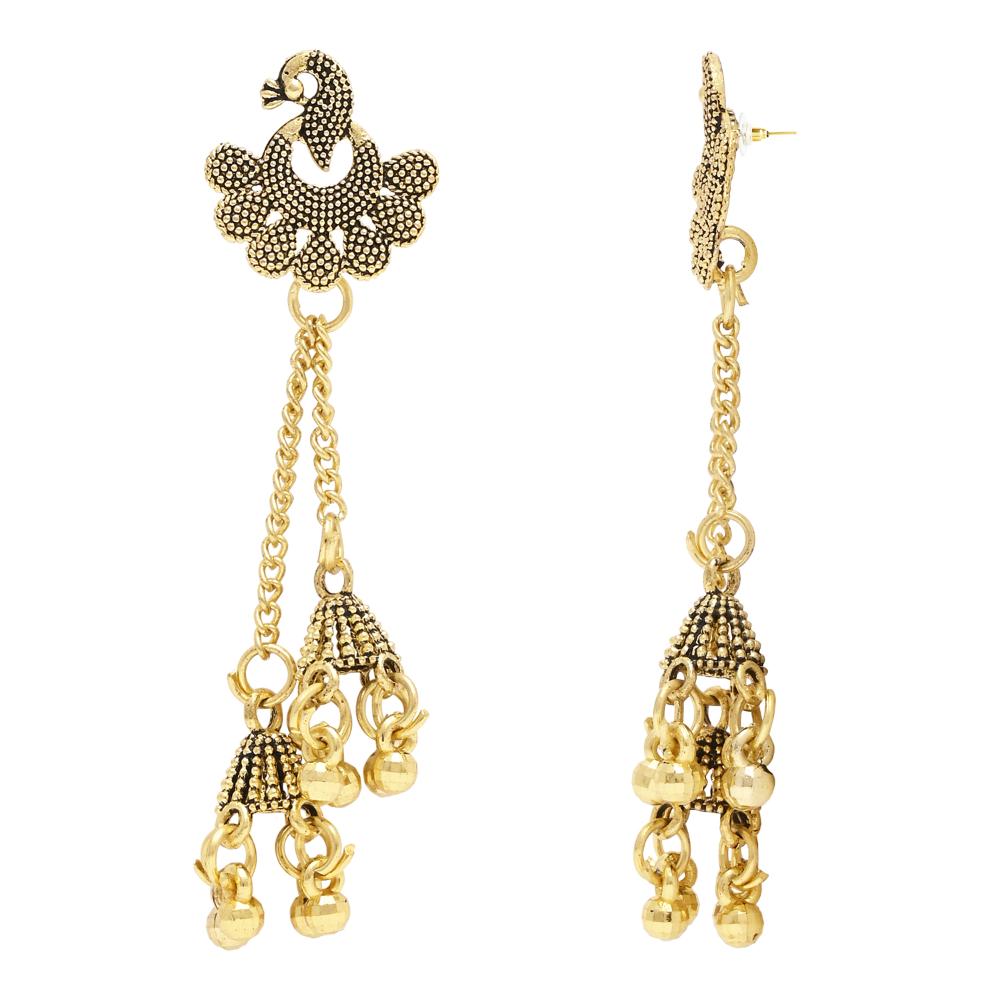 Etnico Gold Plated Traditional Chain Earrings For Women (E3293FL)