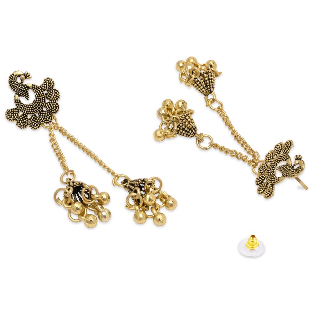 Etnico Gold Plated Traditional Chain Earrings For Women (E3293FL)