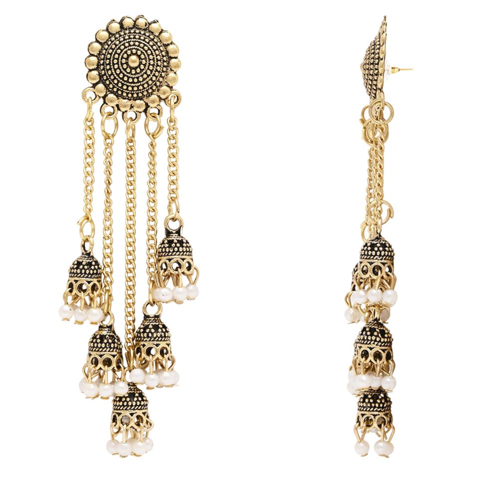 Etnico Gold Plated Multi Layered Dangle Jhumka Earrings For Women (E3298FL)