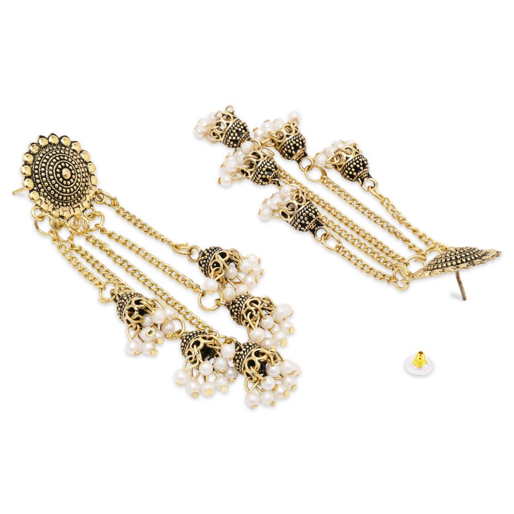 Etnico Gold Plated Multi Layered Dangle Jhumka Earrings For Women (E3298FL)