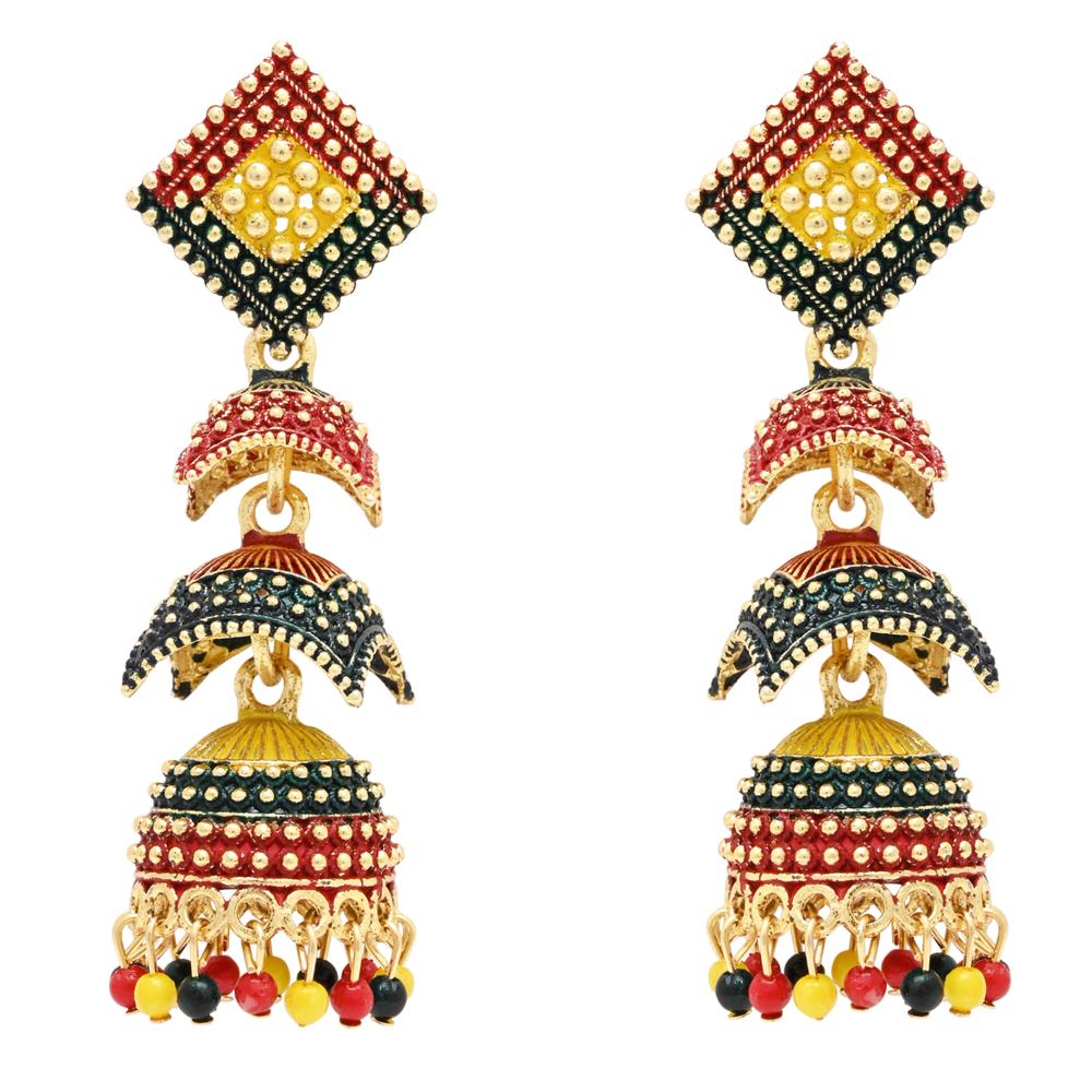 Etnico Gold Plated Multicolor Meenakari Jhumka Earrings For Women (E3299Mul)