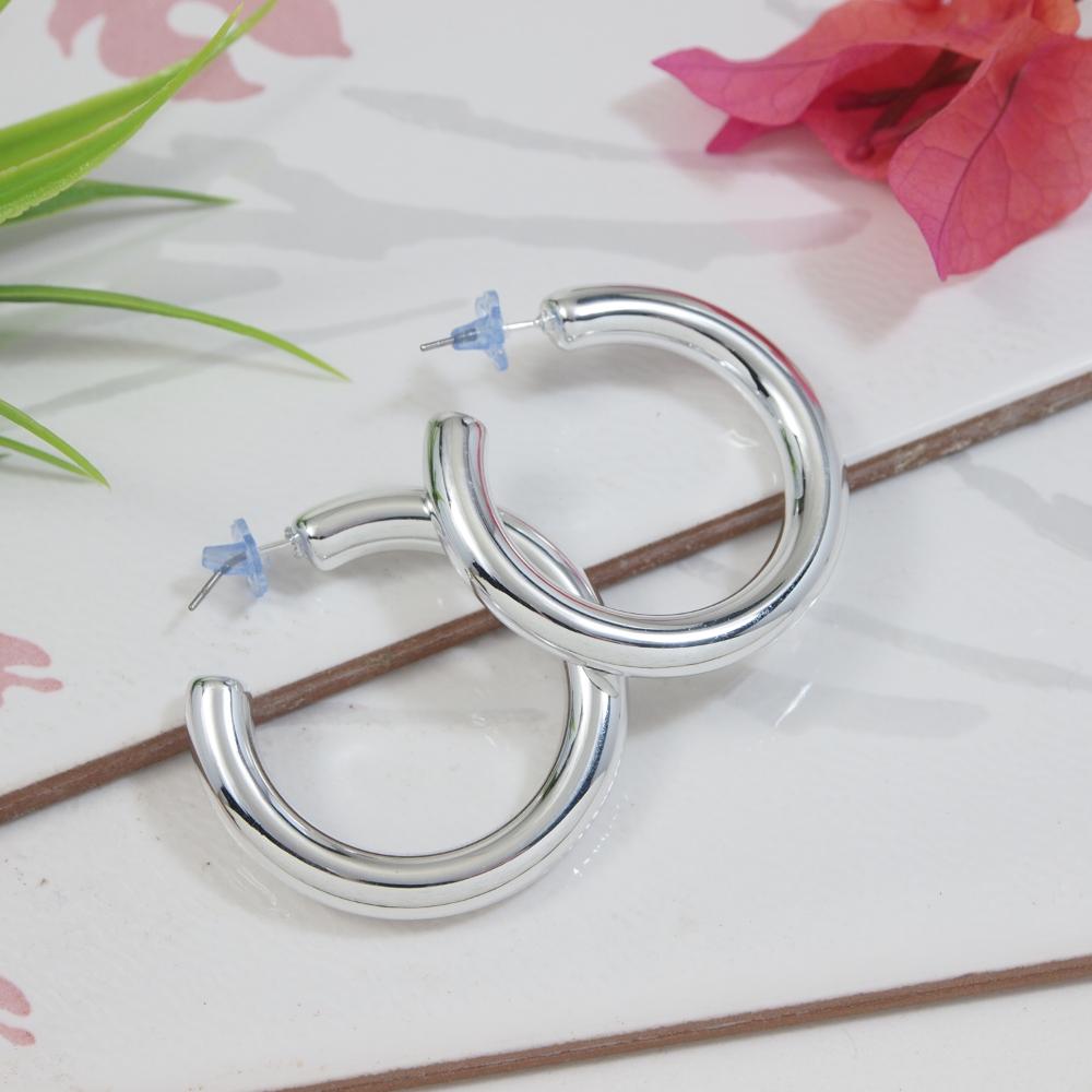 Etnico Silver Plated Small Fancy Half Hoop Earrings For Women (E3301S)