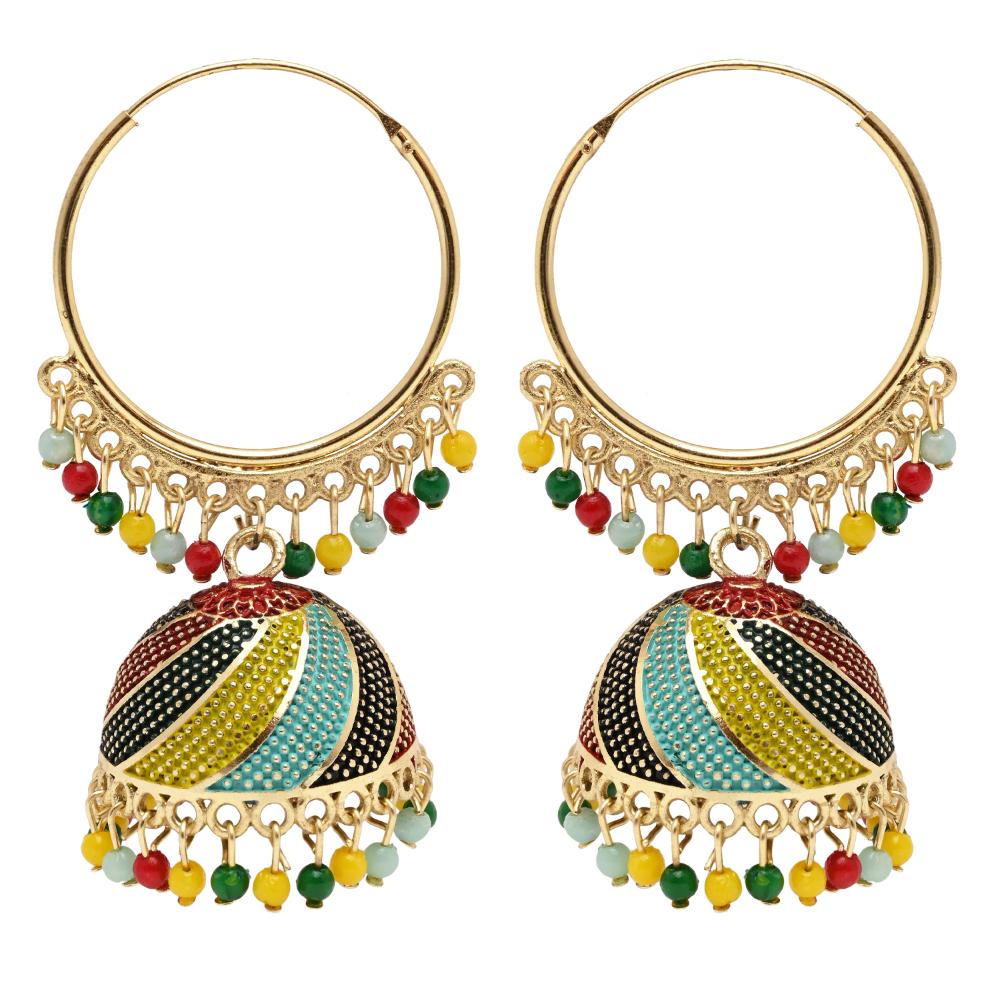 Etnico Traditional Gold Plated Multicolor Meenakari Jhumka Earrings For Women (E3307Mul)