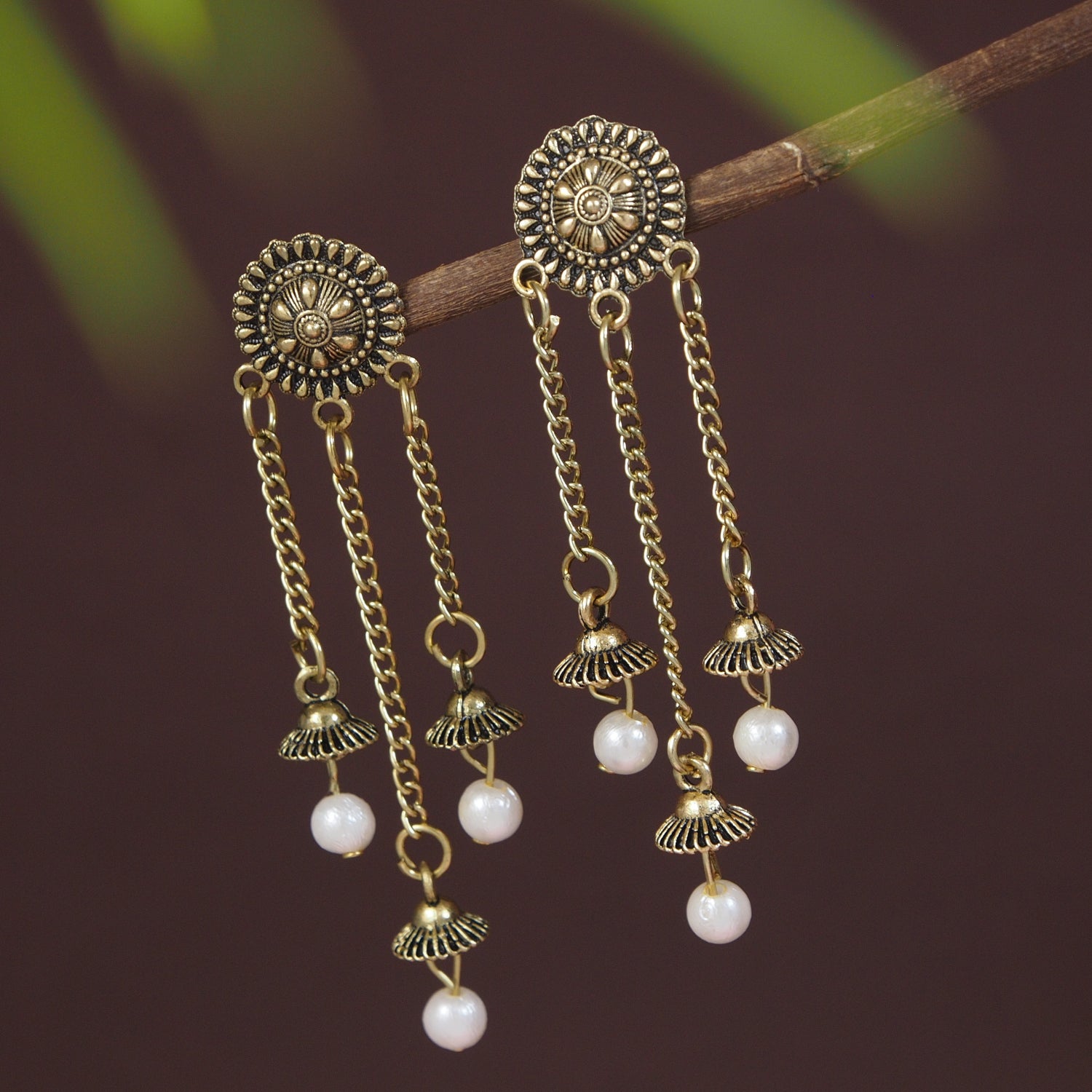 Etnico Traditional Lightweight Multi Layered Dangle Jhumka Earrings For Women