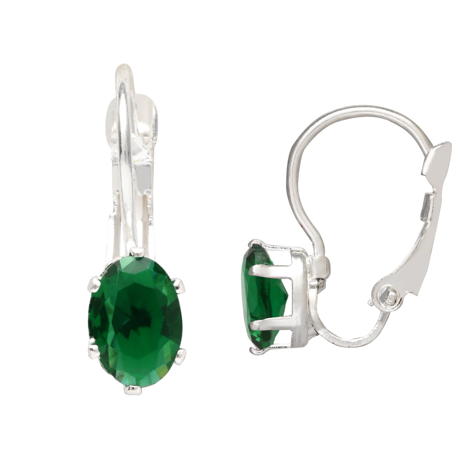 Etnico Silver Plated Oval-Cut Lever back Drop Small Fancy Earrings For Women