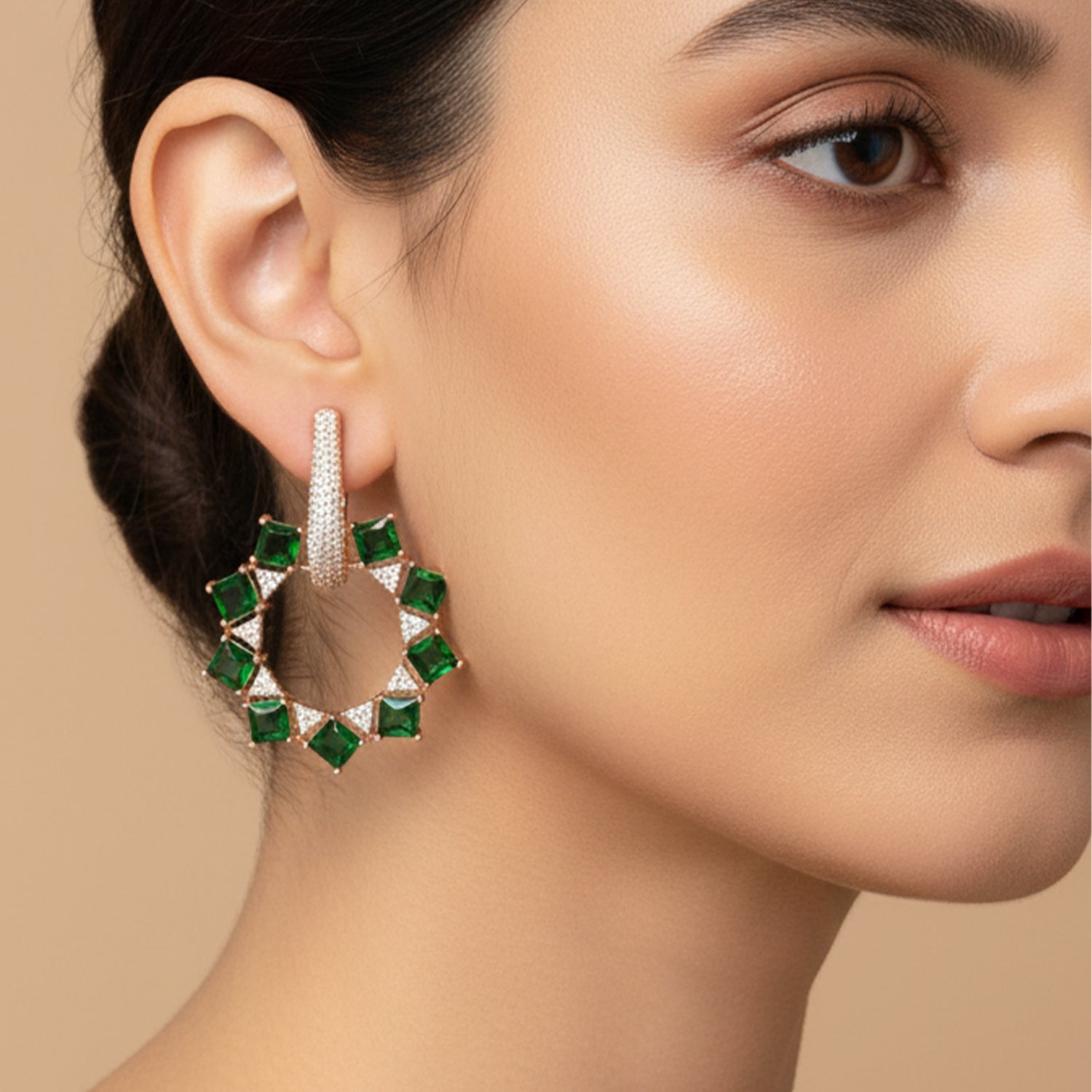 Etnico Rose Gold Plated American Diamond Cubic Zirconia Earrings