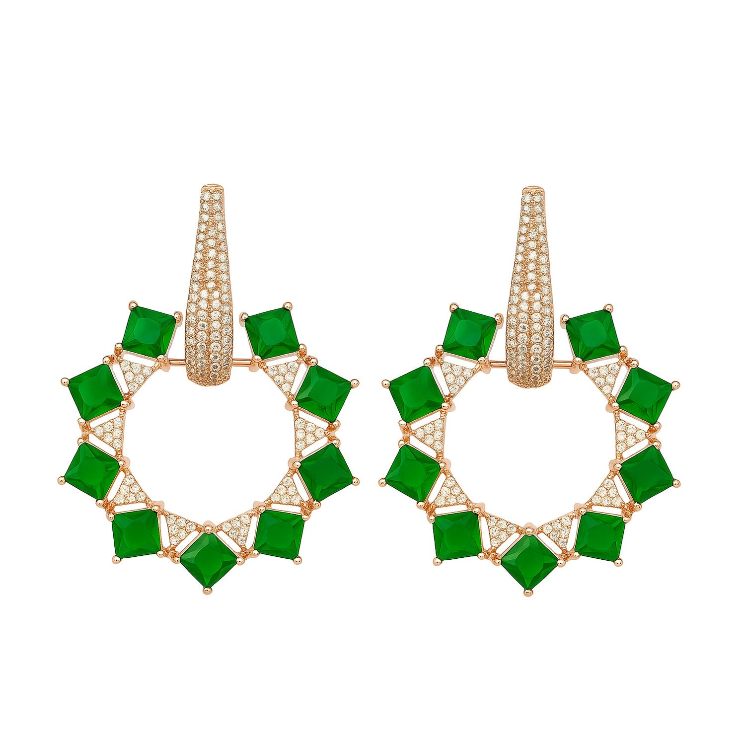Etnico Rose Gold Plated American Diamond Cubic Zirconia Earrings