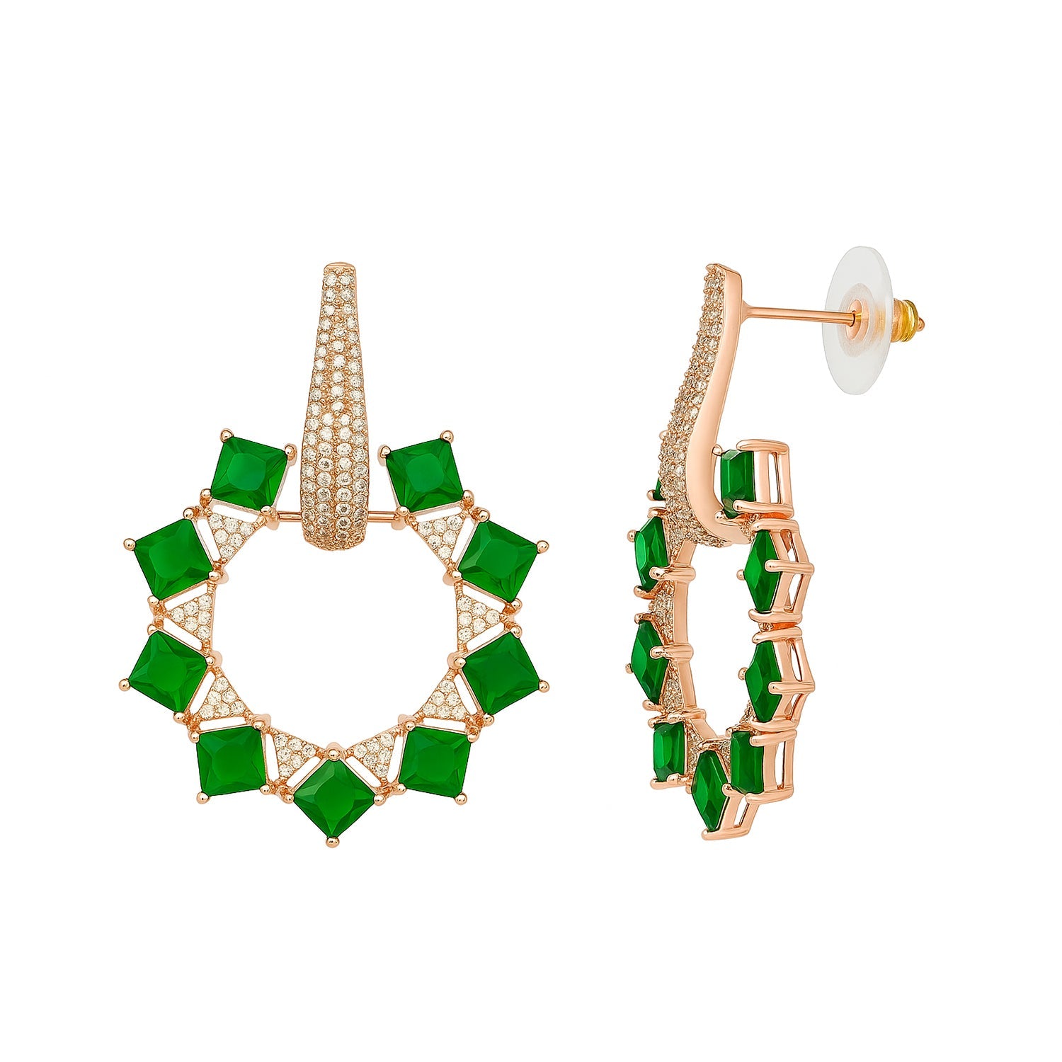 Etnico Rose Gold Plated American Diamond Cubic Zirconia Earrings