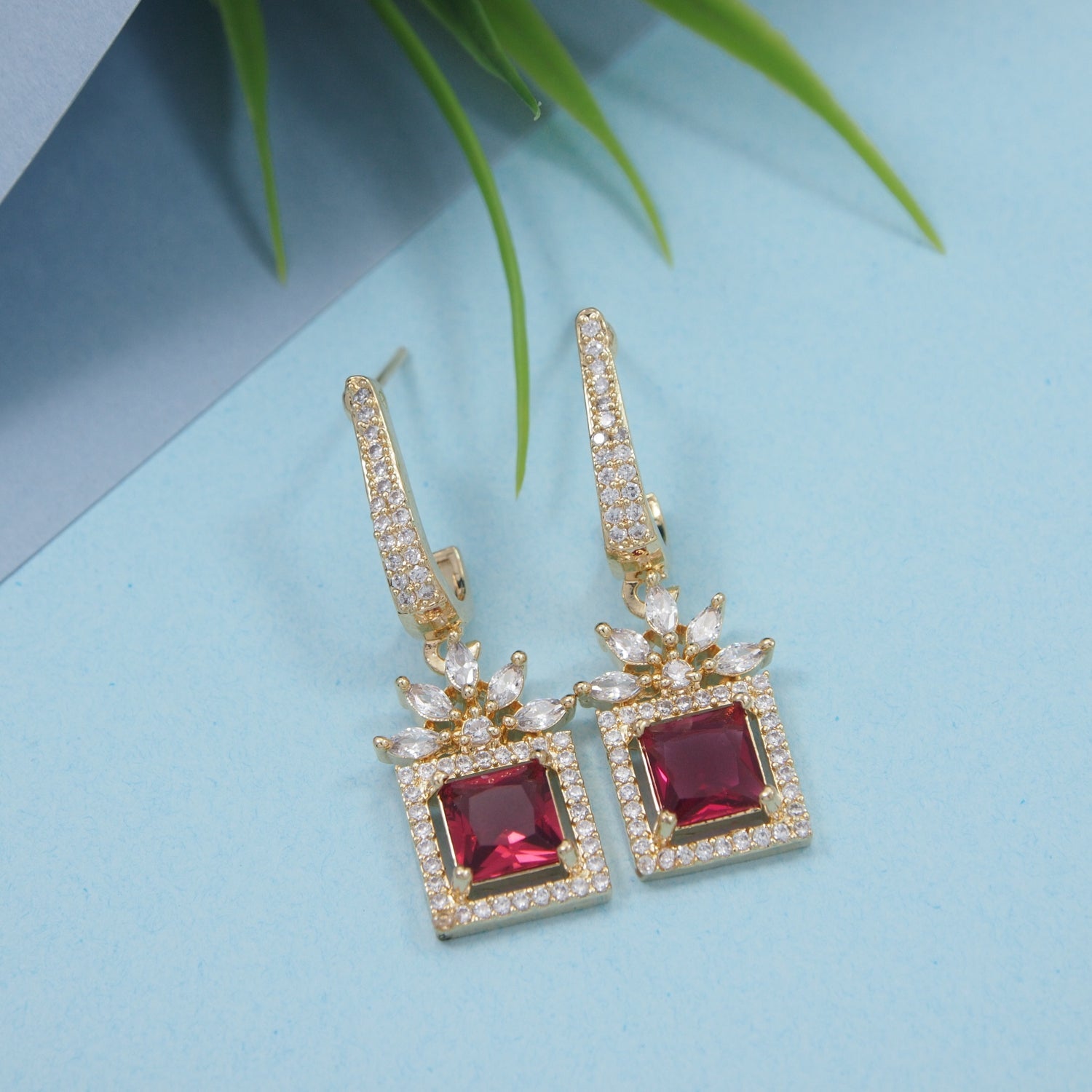 Etnico Gold Plated American Diamond Cubic Zirconia Drop Earrings