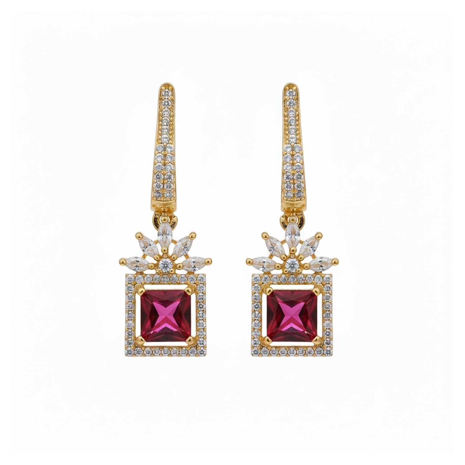 Etnico Gold Plated American Diamond Cubic Zirconia Drop Earrings