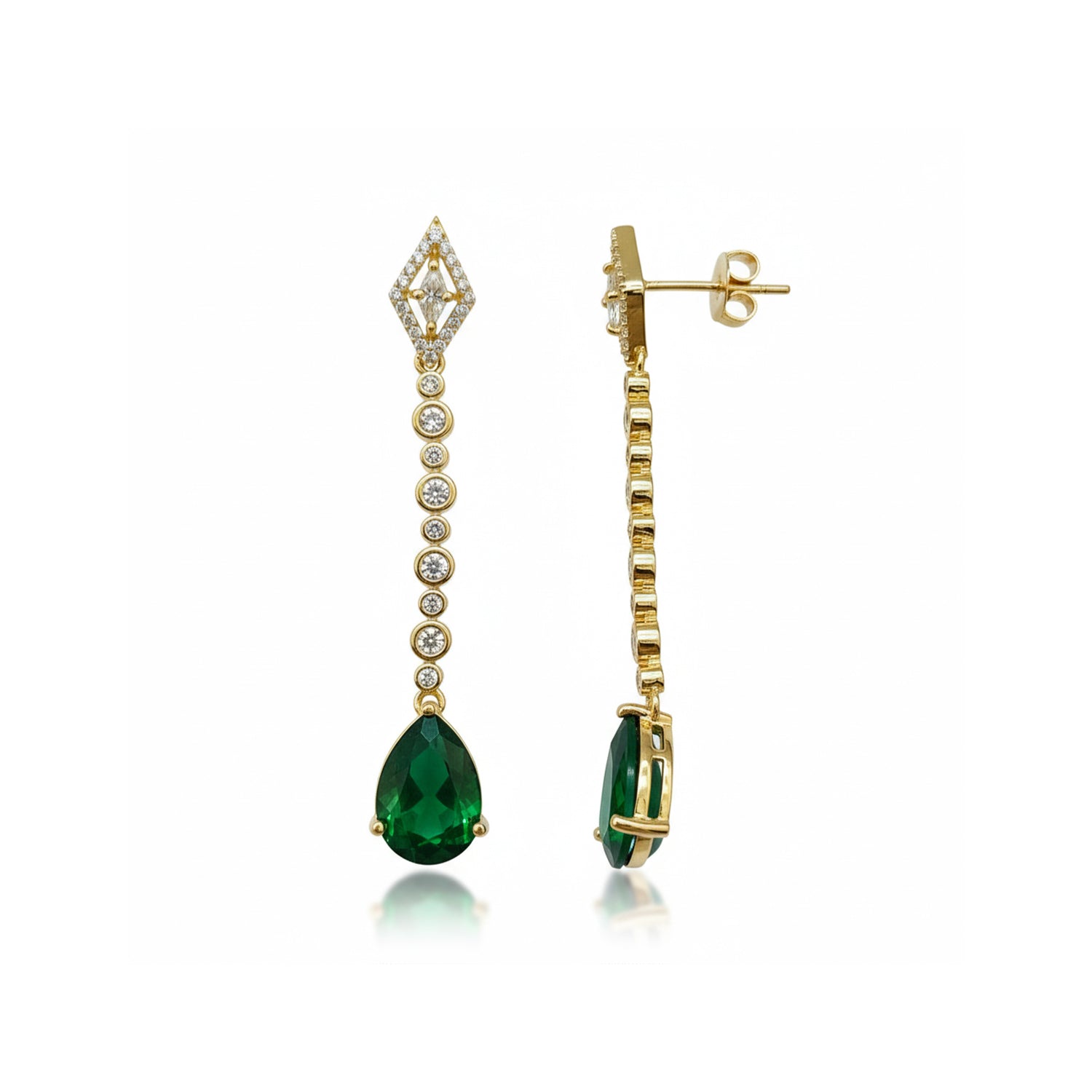 Etnico Gold Plated American Diamond Cubic Zirconia Linear Drop Dangler Earrings
