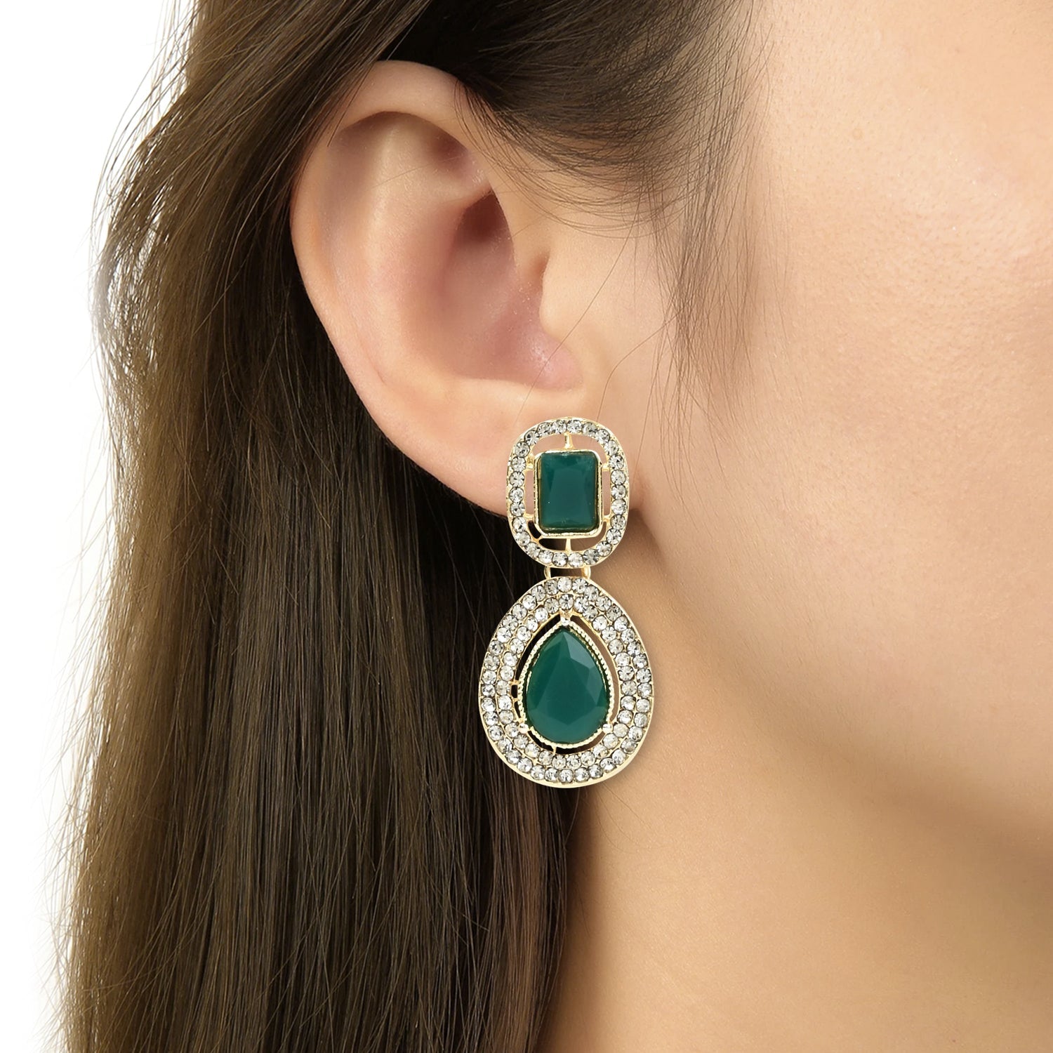 Etnico Gold Plated Traditional Stone & Beads Tear Drop Earrings For Women