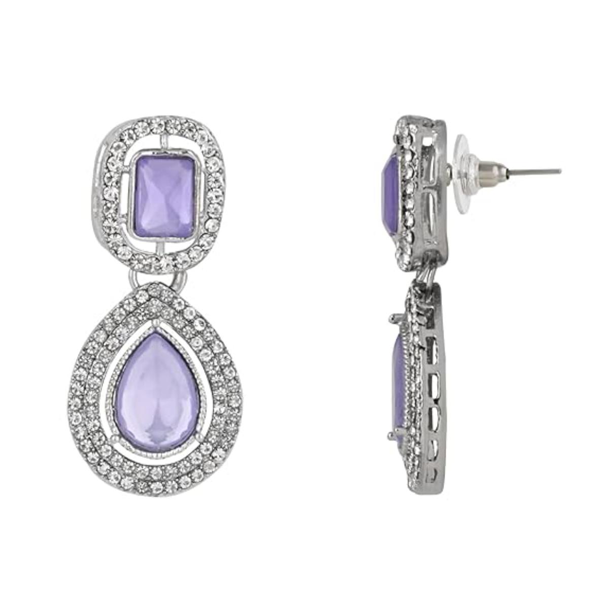 Etnico Silver Plated Traditional Stone & Beads Tear Drop Earrings For Women