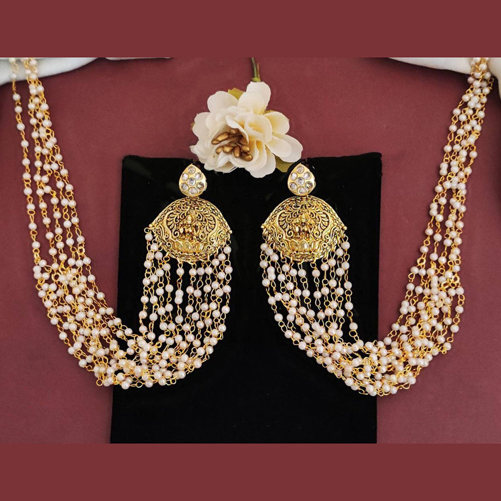 Js Fashion Laxmi Design Fancy Style Beautiful Temple Clustered Pearl Temple Kaan Chain Earring