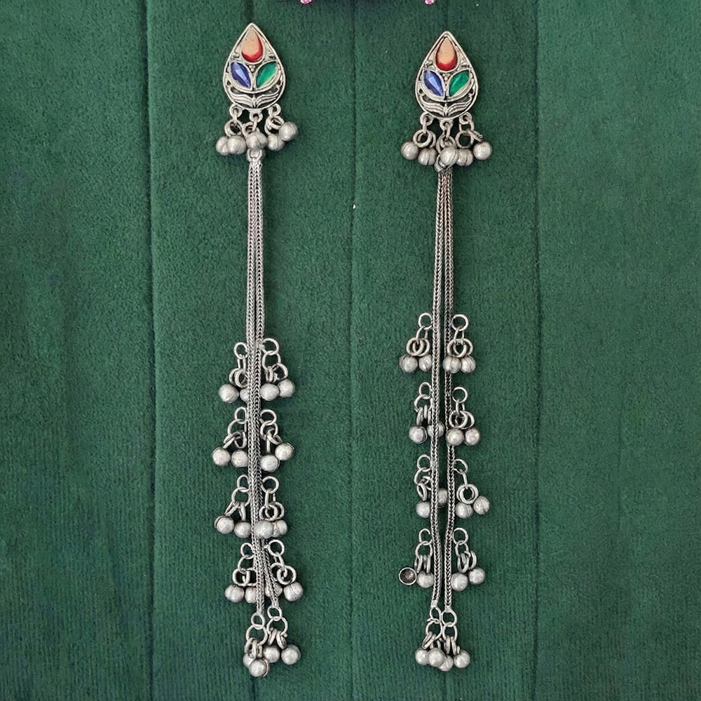 JS Fashion Oxidised Plated Designer Crystal Stone And Pearl Dangler Earrings