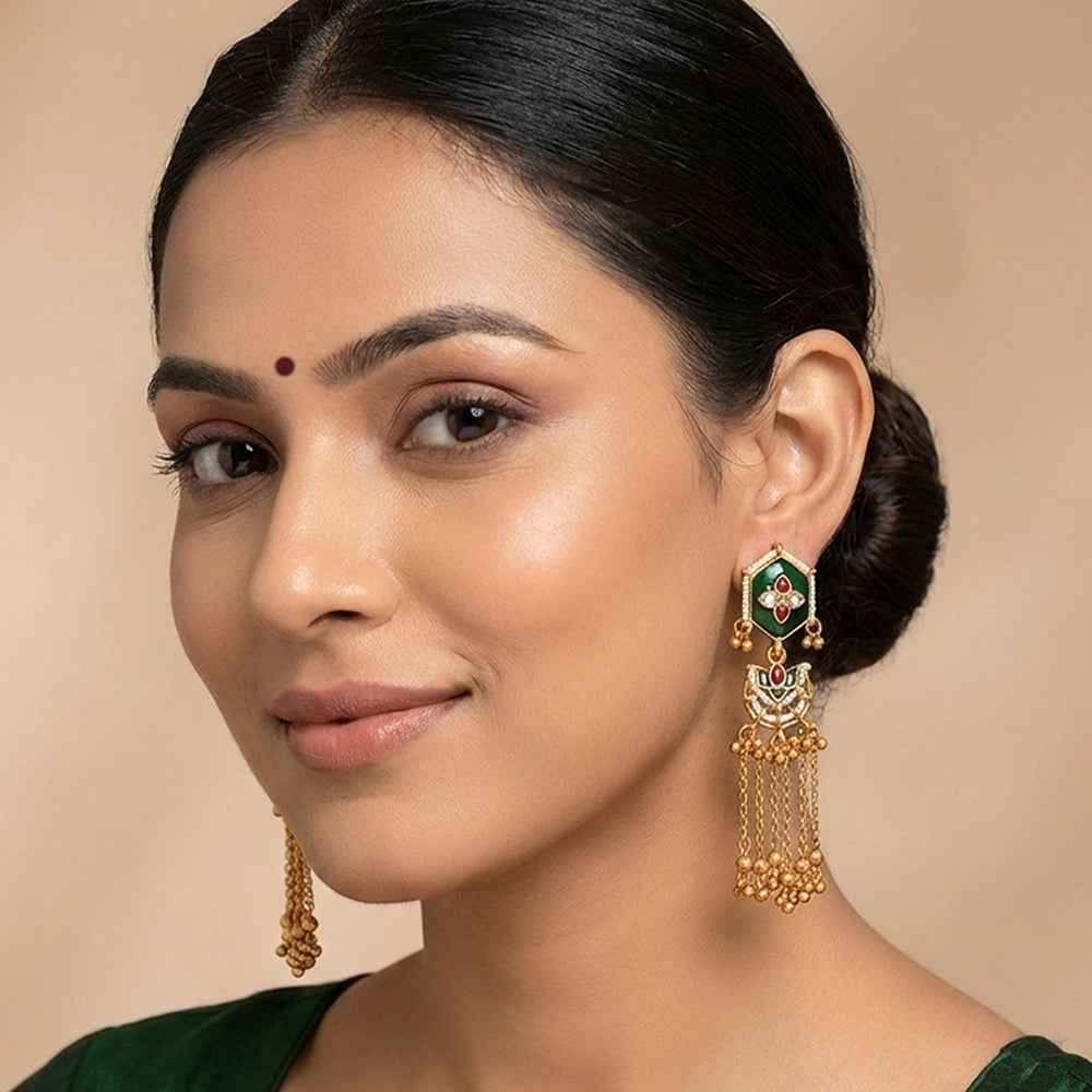 Js Fashion Designer Temple Style Long Chain Earrings