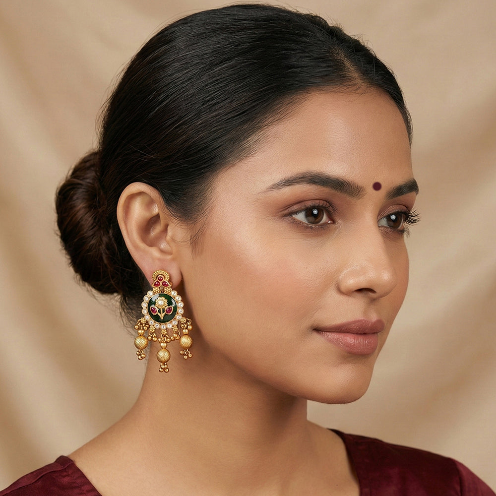 Js Fashion Rajwadi Floral Motif Designer Earrings