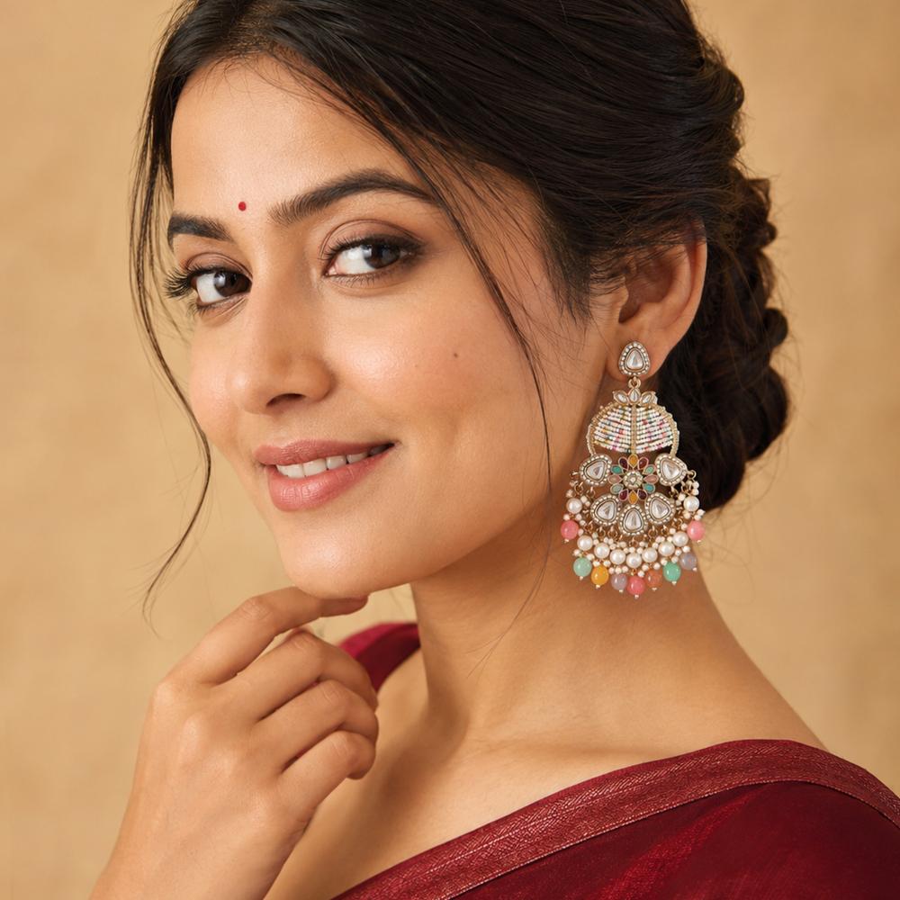 Js Fashion Mehendi Multicolor Beaded Antique Party Wear Earrings