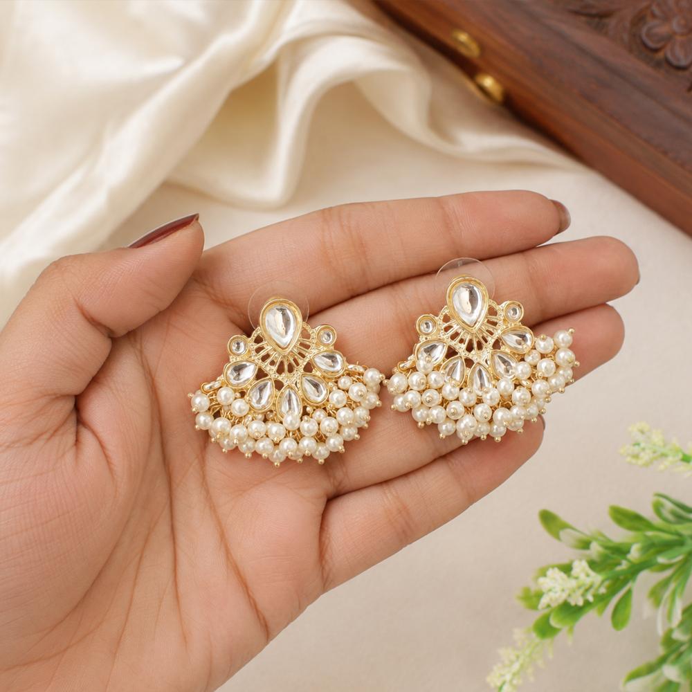 Js Fashion Designer Pearl Drop Kundan Party Wear Earrings