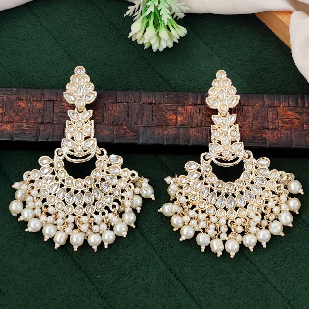 Js Fashion High Gold Kundan Pearl Chandbali Earrings for Women