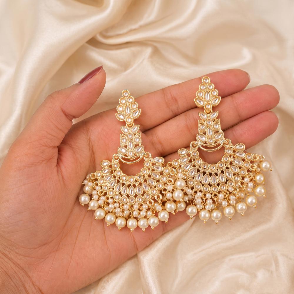 Js Fashion High Gold Kundan Pearl Chandbali Earrings for Women