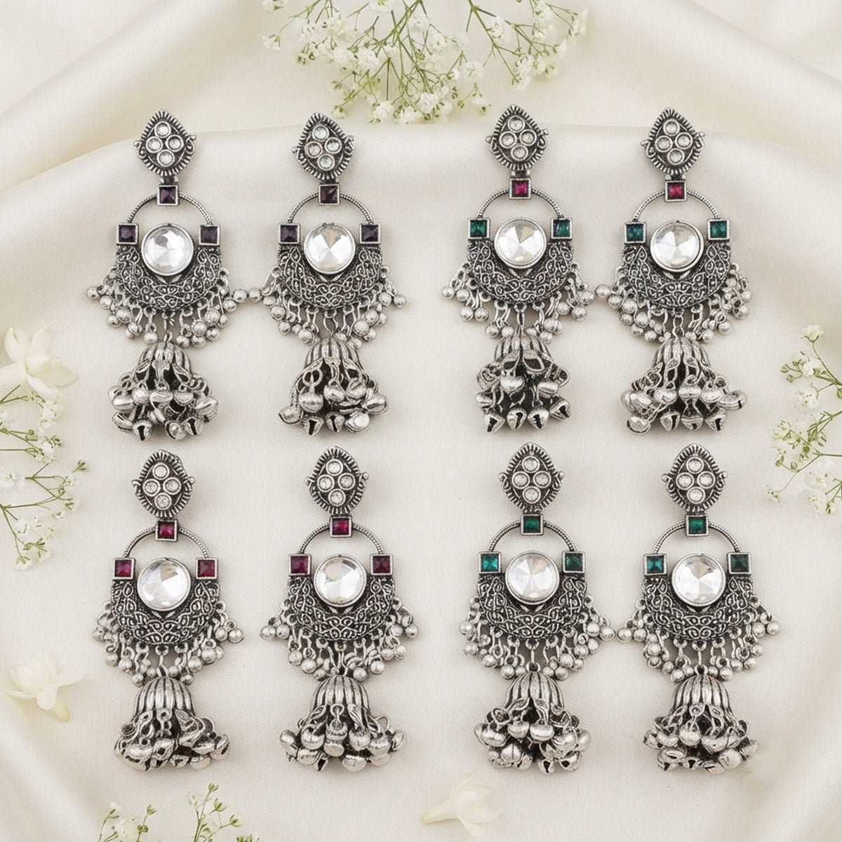Js Fashion Pack of 4 Designer Oxidized Earrings for Women