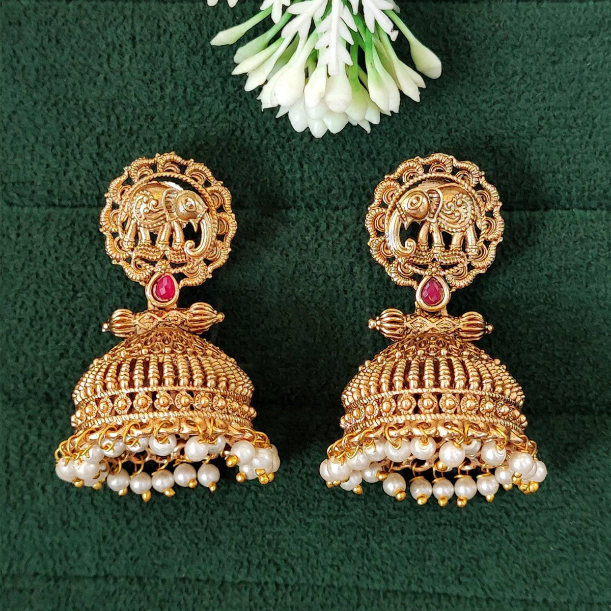 Js Fashion High Gold Elephant Temple Jhumka Earrings for Women