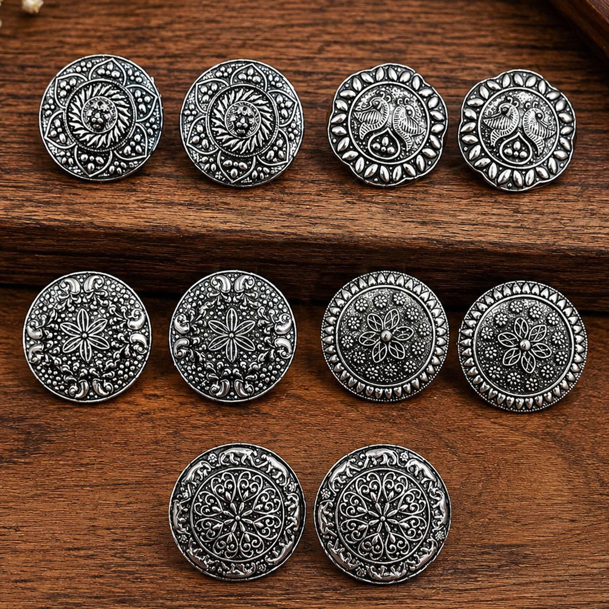 Js Fashion Pack of 5 Oxidized Silver Round Stud Earrings Combo set for Women