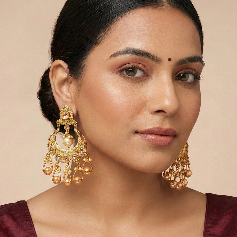 Js Fashion Chand Shape Moti Hanged Earrings