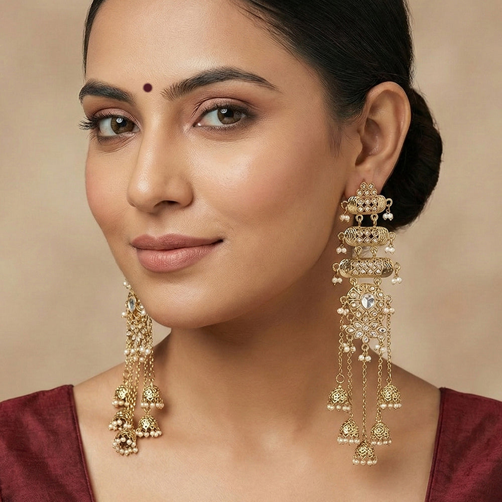 Js Fashion Mehandi polish Lct stone Long Boollywood Design Polki Earring