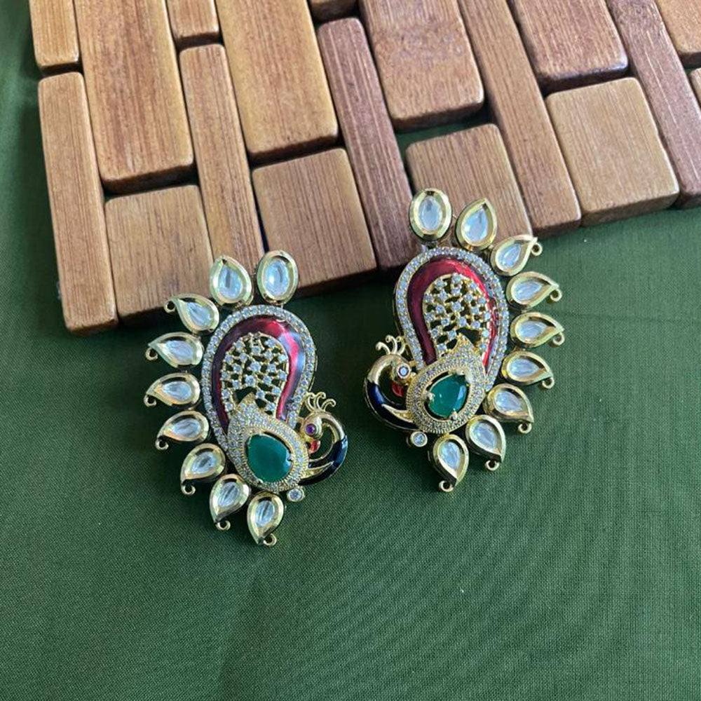Arham Premium Gold Plated Designer Heavy Polki Kundan Beads Meenakari Dangler Earrings