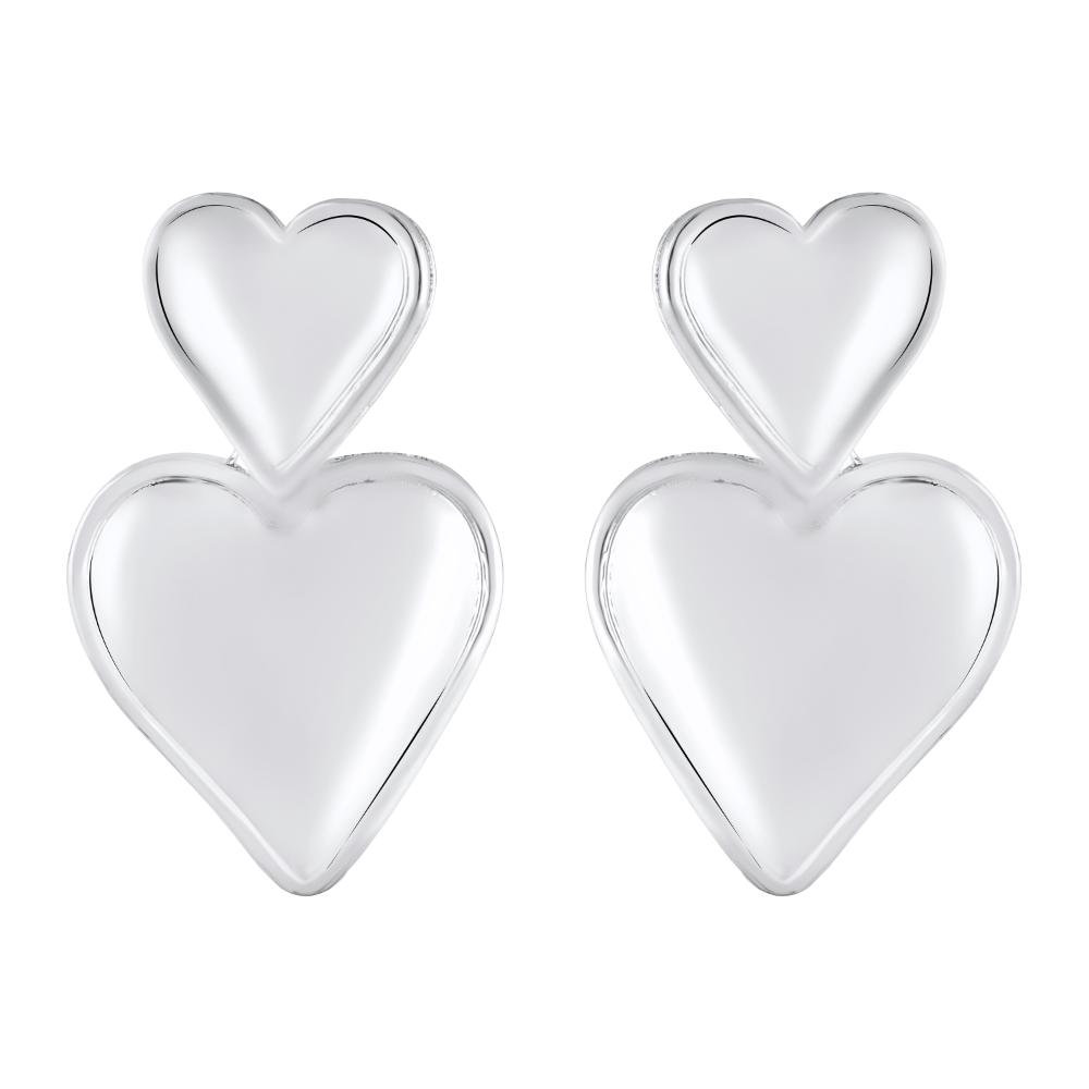 Mahi Rhodium Plated Dual Heart Drop Earrings for Women (ER1109862R)